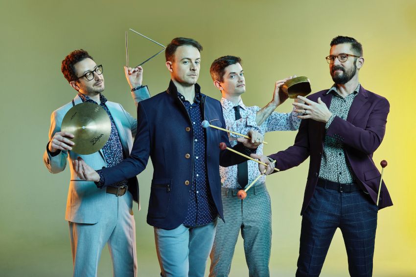 Third Coast Percussion passing instruments. Photo Credit Saverio Truglia