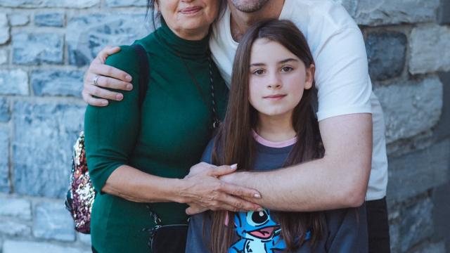 Max Lowe with the two central characters of “Camp Courage” Milana and Olga who are living in Solvakia, made refugees by 