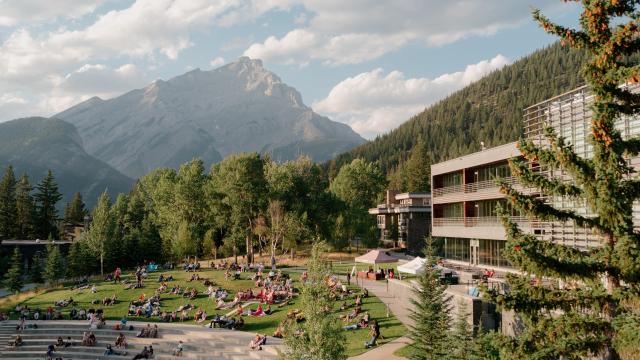 Amphitheatre on a sunny day with Cascade mountain in the background