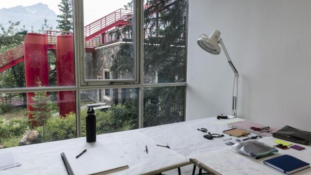 Artist Sandrine Schaefer's studio during the Banff Research in Culture residency, 2017.