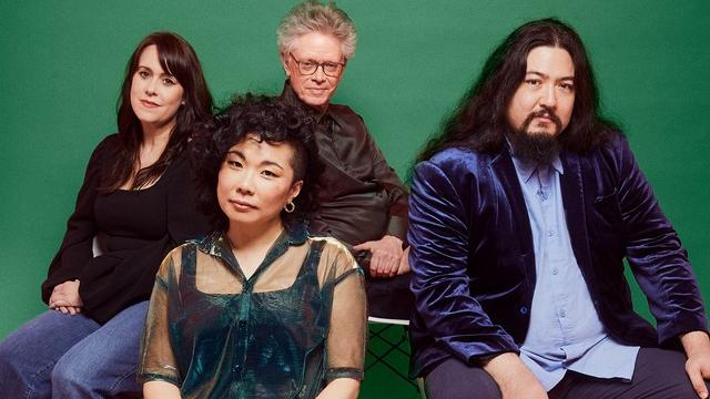 Image of the Kronos Quartet. From Left to Right: Gabriela Díaz (violin), Ayane Kozasa (viola), David Harrington (violin) and Paul Wiancko (cello).