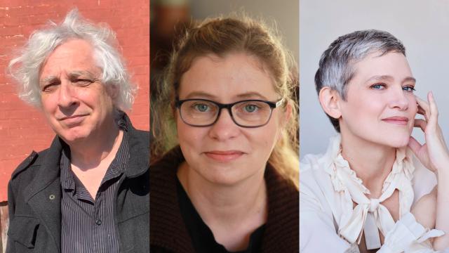 A trio of headshots: Stuart Ross, Anakana Schofield, and Heather O'Neill