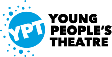 a circle with white inset letters 'YPT' with blue bubble dots moving outward and Young People's Theatre to the right in 